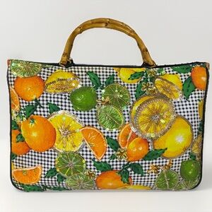 Vintage Y2K Prezzo Handbag Citrus Sequins Bamboo Handles Embellished Purse
